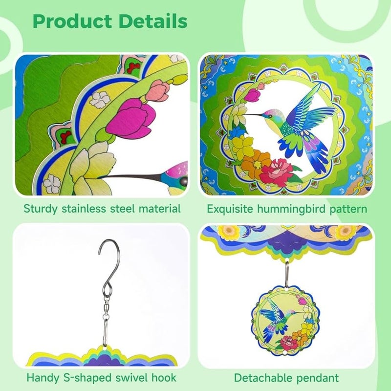 تمثال طائر الطنان الدوار من الفولاذ المقاوم للصدأ - ديكور فني معلق كبير للفناء والشرفة والحديقة - Image 3